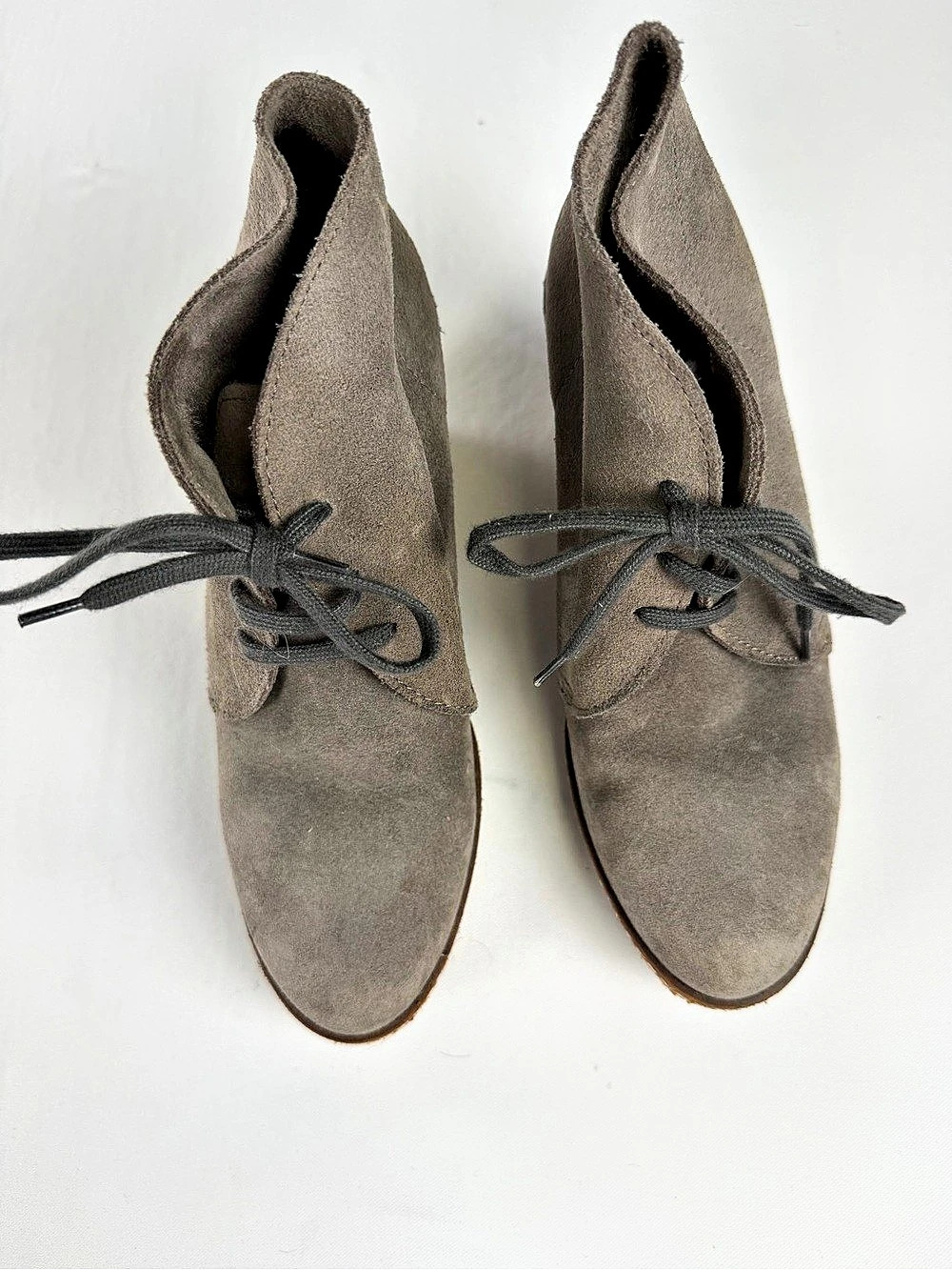 J Crew Women's Gray Suede Lace-Up Wedge Booties size 6